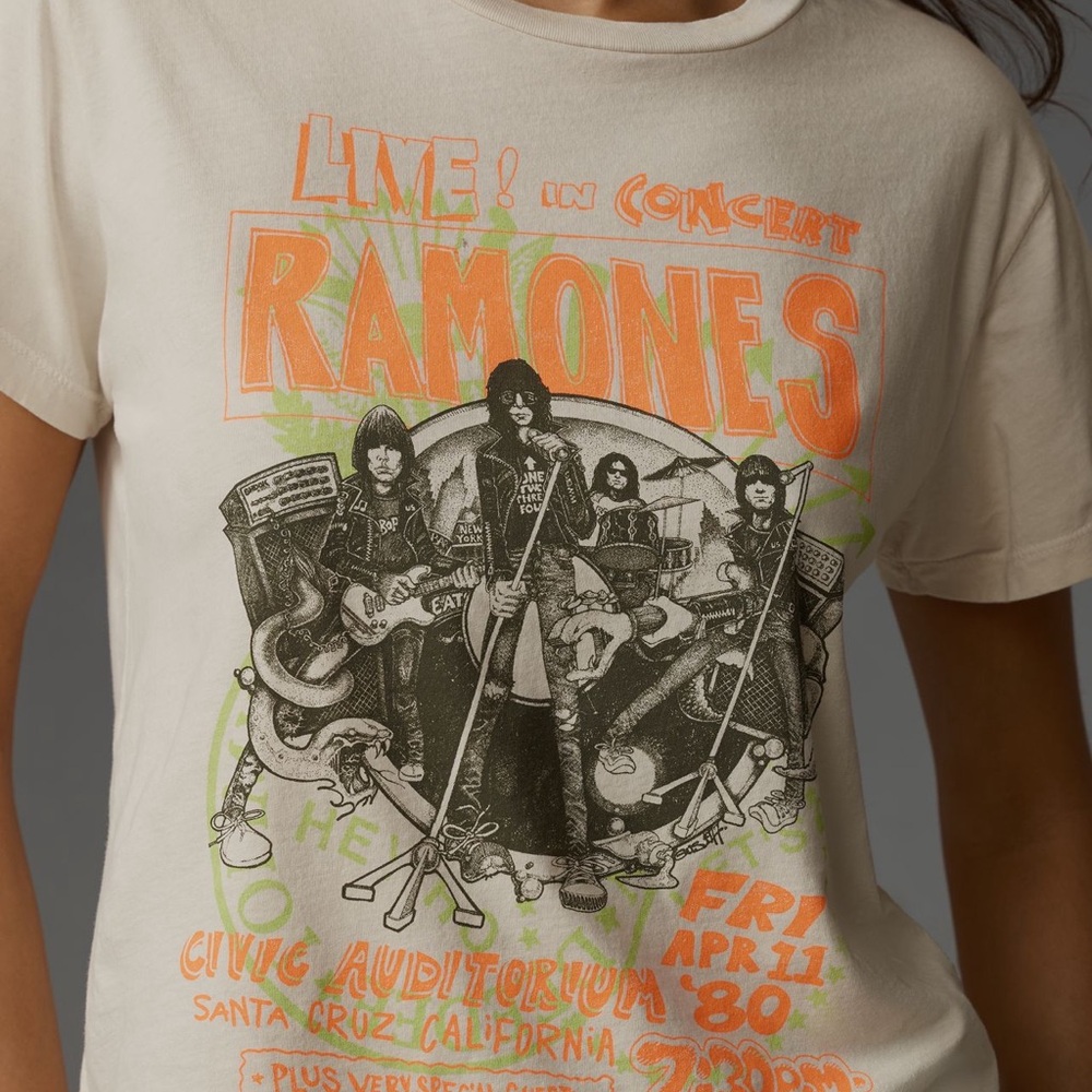 Anthropologie Letluv Ramones Graphic Short Sleeve Tee - Cream